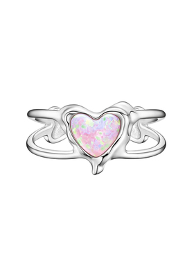 潮色绘粉韵欧泊爱心戒指