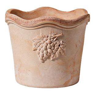 青野园艺家deroma帝罗马红陶土盆粗陶浮雕手工制作透气花盆北欧