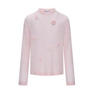 LILY2026春新款女装羊毛上衣薄款罩衫立体花朵浅粉色针织衫毛衣