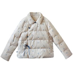 6折【杏花微雨】偏中式羽绒服女冬季翻领白鸭绒复古刺绣短款外套