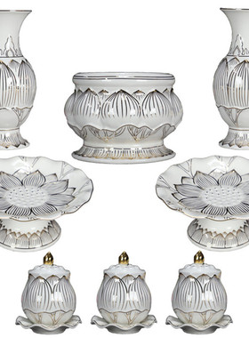 香炉白瓷浮雕烛台酥油灯圣水杯