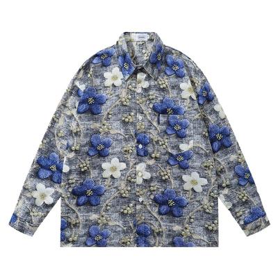 花色鲜艳宽松花卉满印长袖衬衫