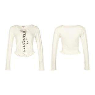 palavas新品赵昭仪同款达洛维来信系带上衣春季法式蕾丝针织衫