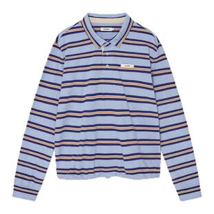 【现货】GROVE EDGE韩国小众拼色小翻领polo抽绳条纹长袖T恤上衣