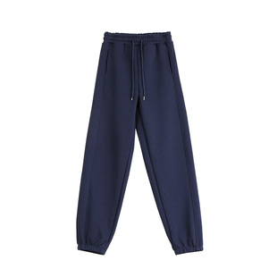 秋冬加绒加厚运动裤女高个子加长卫裤高腰超长休闲裤藏青色束脚裤