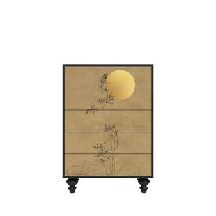 新中式五斗柜卧室收纳储物柜家用实木客厅靠墙玄关柜一体装饰柜子