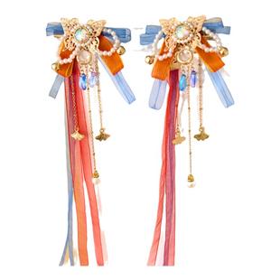 拾月女童超仙汉服头饰儿童古风发夹小女孩中国风敦煌风发带飘带