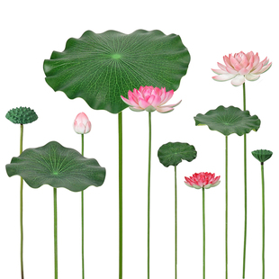 带杆仿真荷花荷叶莲花舞蹈道具水池舞台装饰假绿植仿真花塑料拍摄
