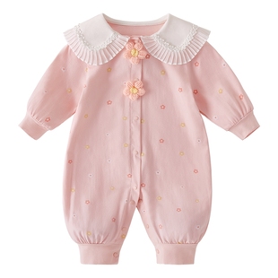 婴儿秋装连体衣小月龄宝宝新生儿外出爬服洋气女宝宝公主开春衣服