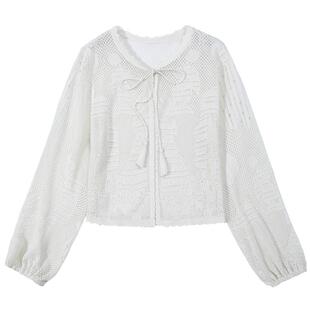 谜底针织开衫长袖女25夏俏皮软语复古文艺合身H型短毛衣252MZ0881