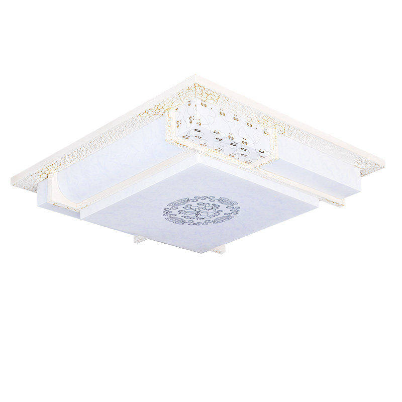 LED吸顶灯木艺现代中式裂纹实木正方形羊皮灯客厅卧室房间灯具