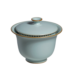 汝窑尽欢盖碗茶杯复古天青色景德镇功夫茶具泡茶碗青瓷送领导礼物