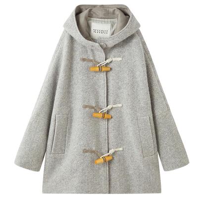 谜底连帽大衣长袖2025冬季新品复古连帽大廓形渔夫扣女254MD1645