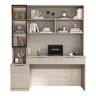 书桌书架一体桌带书柜组合家用学生学习桌卧室实木台式办公电脑桌