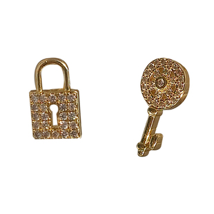 MAPG小众设计感心锁钥匙不对称耳钉满钻高级感小巧轻奢耳环耳饰女