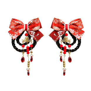 儿童古风发饰宝宝可爱发夹红色女童2026年春节中国风拜年喜庆对夹