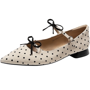 【静音系列】千百度波点珍珠奶茶鞋玛丽珍女2026春季新款平底单鞋