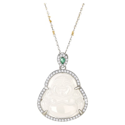 弥勒玉髓佛公项链女款高级感轻奢小众玉石吊坠女生生日礼物送女友