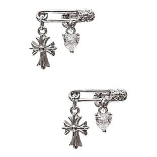 Pink Daily别针十字架吊坠耳骨钉医用钛钢回形针爱心锆石耳环耳饰