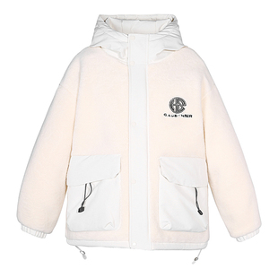 ALLIN 连帽鸭绒羽绒服男冬季美式潮牌羊羔绒拼接防寒保暖情侣外套