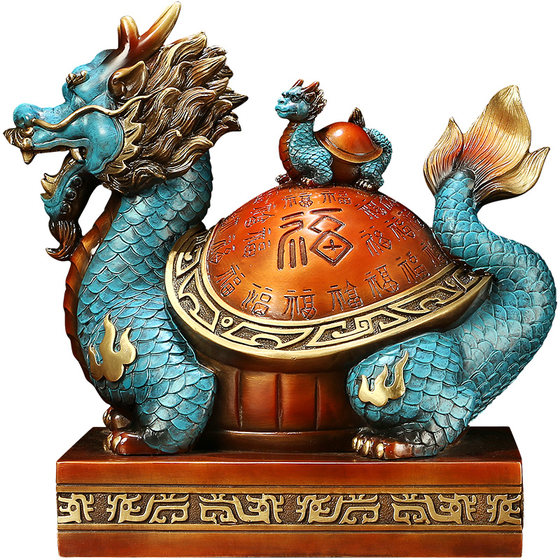 上善若水《百福龍龜》銅龍龜擺件 母子龍頭龜辦公室公司禮品0952