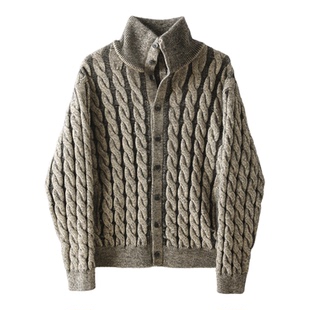 LUUD 花纱混色麻花肌理高领针织开衫男冬重磅1200g北极绒毛衣外套