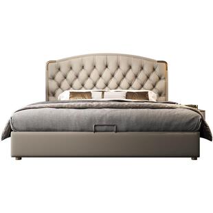 高端高级感美式法式奶油风轻奢真皮主卧大床拉点薄床头齐边小户型