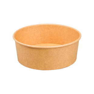 圆形可降解牛皮纸碗一次性水果沙拉包装盒外卖野餐快餐带盖打包盒