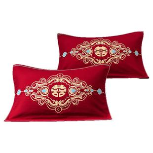 新品纯棉纱布枕巾4层纱结婚庆大红色枕套巾全棉枕头巾陪嫁一对装