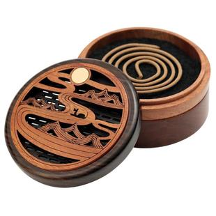 紫巅 香炉实木多层盘香盒 家用室内书房中式小号檀香木质香薰炉