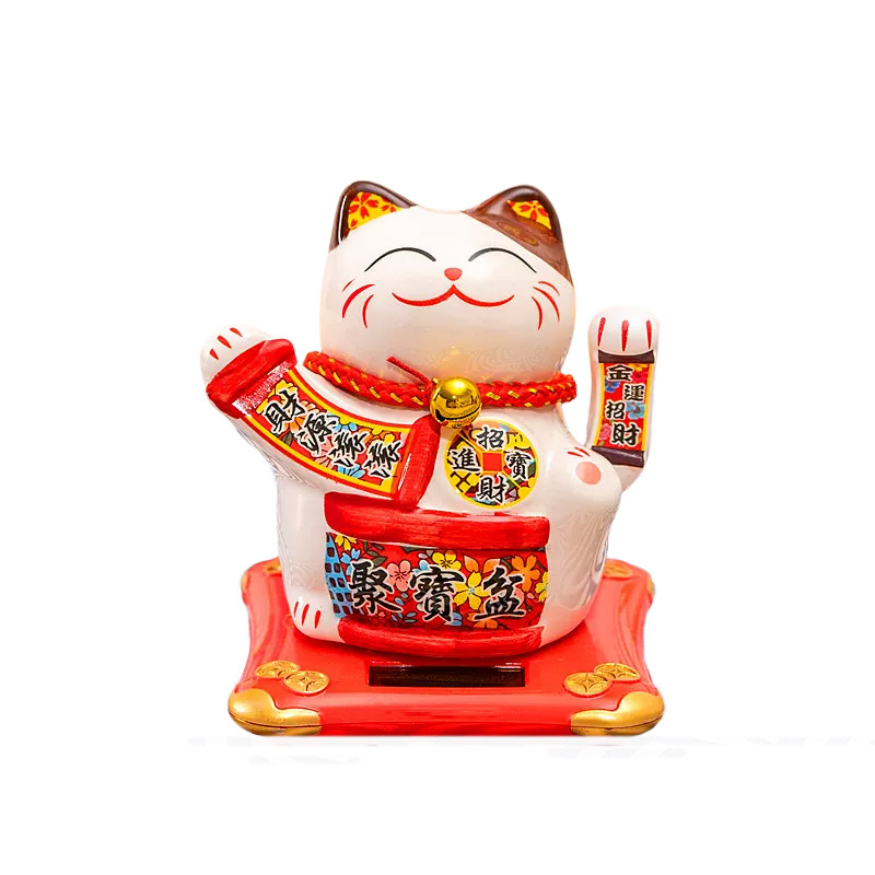 太阳能招财猫摆件陶瓷自动摇手