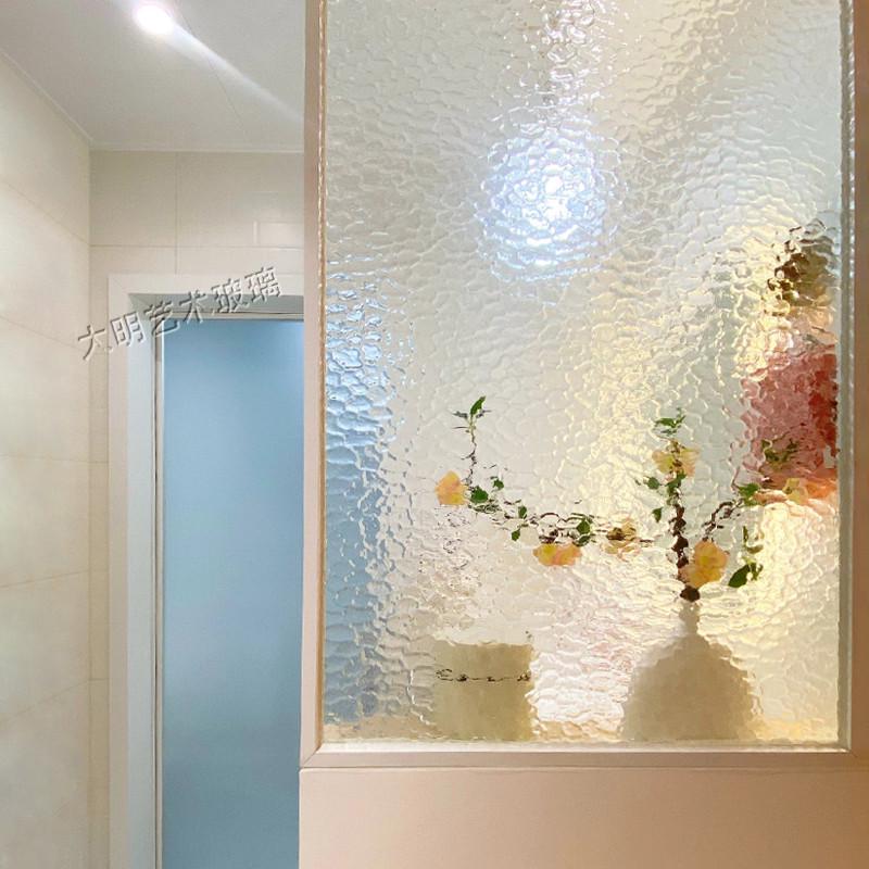 超白银波纹石头纹艺术玻璃隔断屏风浴室干区厕所卫生间半墙洗手台