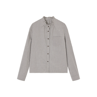 indicia标记2026春新款复古温柔精致荷叶边立领格纹衬衫L2A6CS029