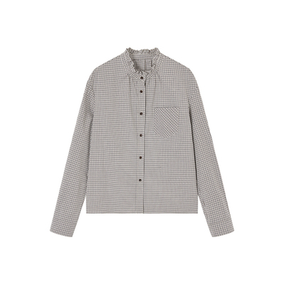 indicia标记2026春新款复古温柔精致荷叶边立领格纹衬衫L2A6CS029