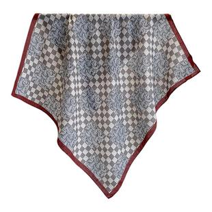 棋盘格子70CM系脖丝巾小方巾女春秋夏季薄围巾领巾系脖头巾搭腰带