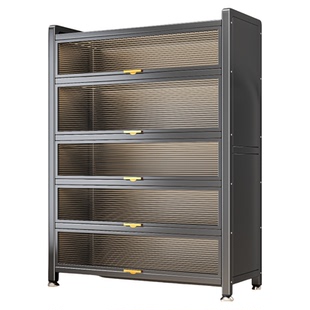 厨房微波炉防尘置物柜家用落地多层置物架碗筷柜碳钢餐边柜储物柜