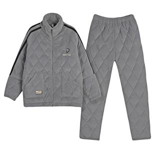 新款睡衣男珊瑚绒三层夹棉秋冬季加厚加绒款套装男士可外穿家居服