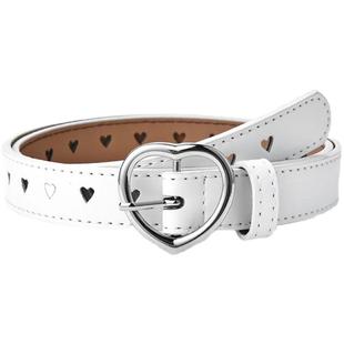 白色爱心腰带全孔百搭牛仔裤腰带细粉色小皮带女款辣妹设计感小众