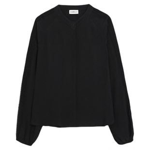 MARELLA 2025秋冬女装中式领蕾丝拼接桑蚕丝混纺衬衫3116125102