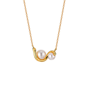 周大生灵蛇抱珠项链正圆淡水珍珠项链强光泽珍珠颈链百搭6.5-7mm