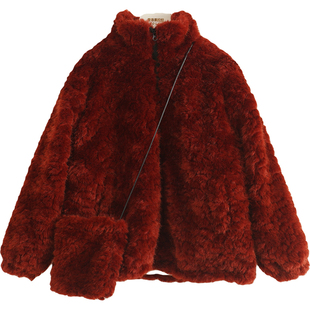 女童加绒加厚外套冬装新款中大童时髦洋气红色年服毛毛衣儿童棉衣