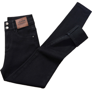 超高腰紧身牛仔裤女秋冬2025新款薄绒显瘦修身黑色加绒小脚铅笔裤