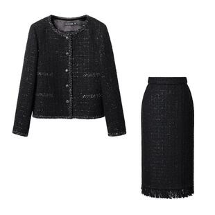 颜域毛呢外套半身裙两件套冬装搭配一整套女装2025新款小香风套装