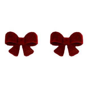 S925纯银法式高级感红色丝绒蝴蝶结耳钉女甜美耳环新年秋冬耳饰