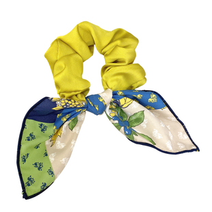 韩国东大门进口超仙绸缎面发圈印花蝴蝶结兔耳朵气质优雅头花头绳