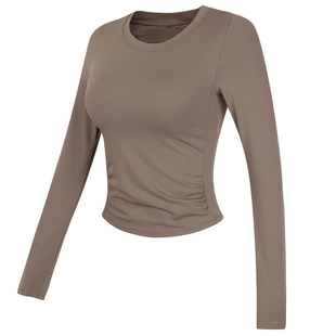 健身女孩带胸垫瑜伽服长袖修身气质普拉提训练套装显瘦运动上衣新