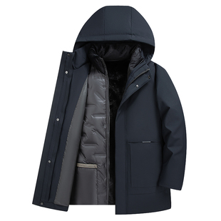 克罗伊保罗男士冬装外套羽绒服鸭绒三合一可拆内胆中老年爸爸外套