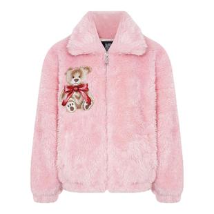 TCH轻奢潮牌烫钻粉色翻领保暖毛毛外套女2025冬季新款T75C27E9009