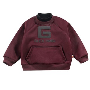 儿童新款加绒加厚卫衣冬季保暖半高领男童女童上衣中小童时尚