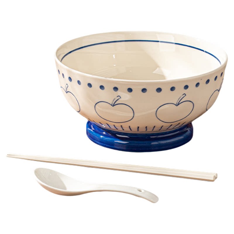 复古手绘苹果餐盘釉下彩陶瓷盘ins风早餐盘甜品菜盘一人食盘子